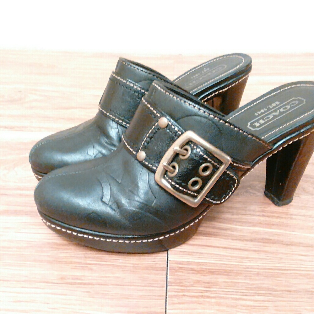 COACH Mule black LEATHER HIGH HEEL SHOE SZ 7